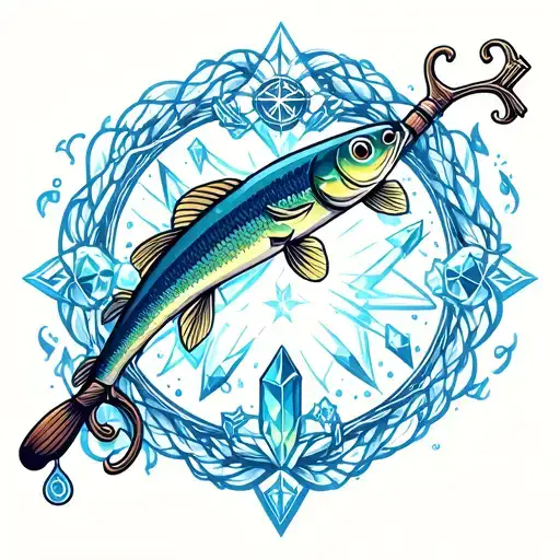 A Fishing Rod Intertwined With Crystals And Surrounded By Mystical Symbols Representing White Magic
