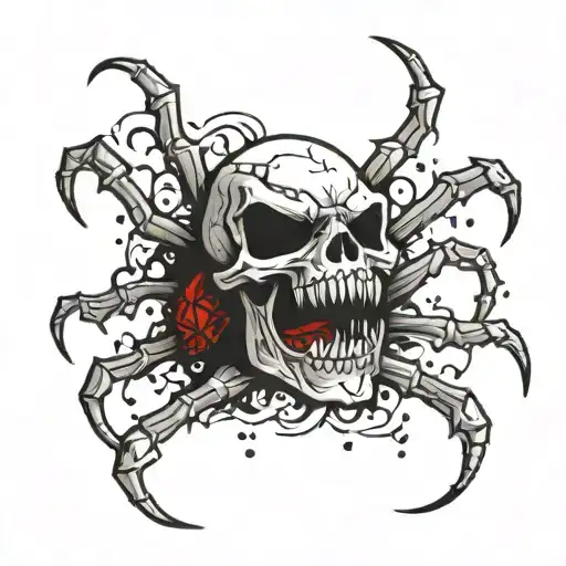 Tattoo Of A Spider Biting A Skull With Blood