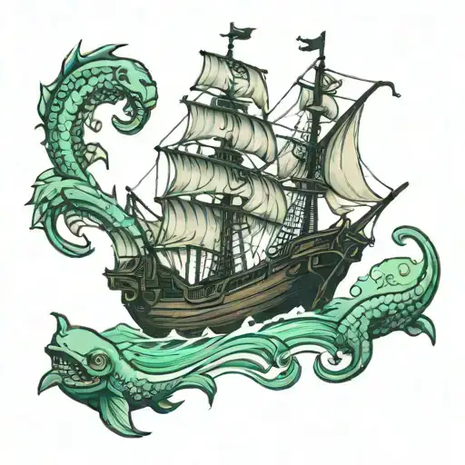 Haunted Pirate Ship With Aliens And Mermaids Swimming