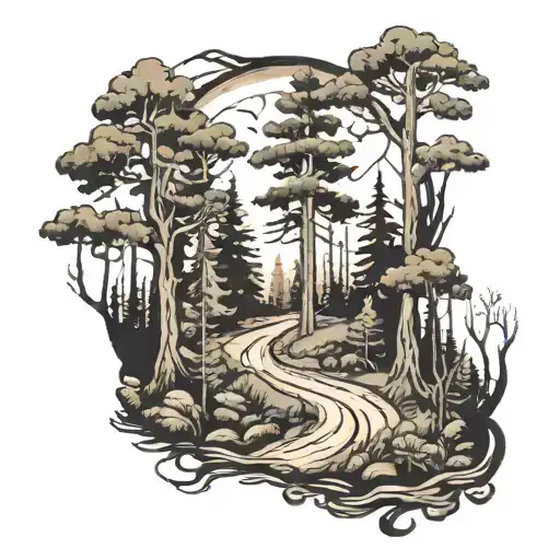 A Forest With A Dirt Road