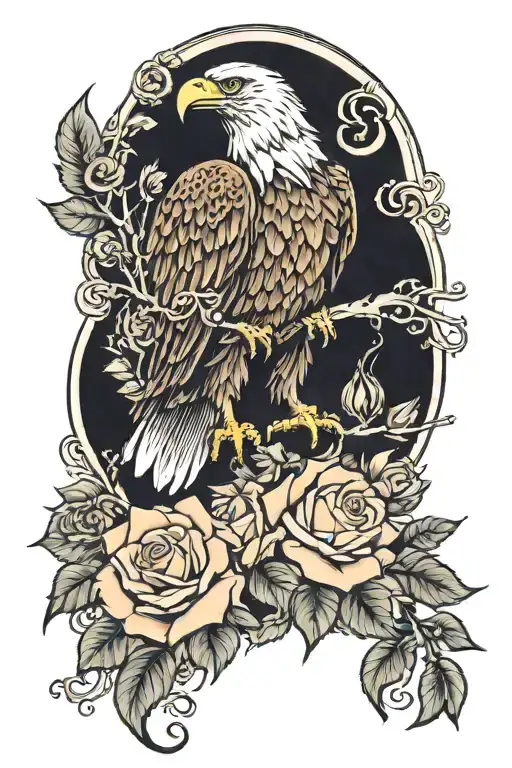 Eagle Perched On World And Roses Around World
