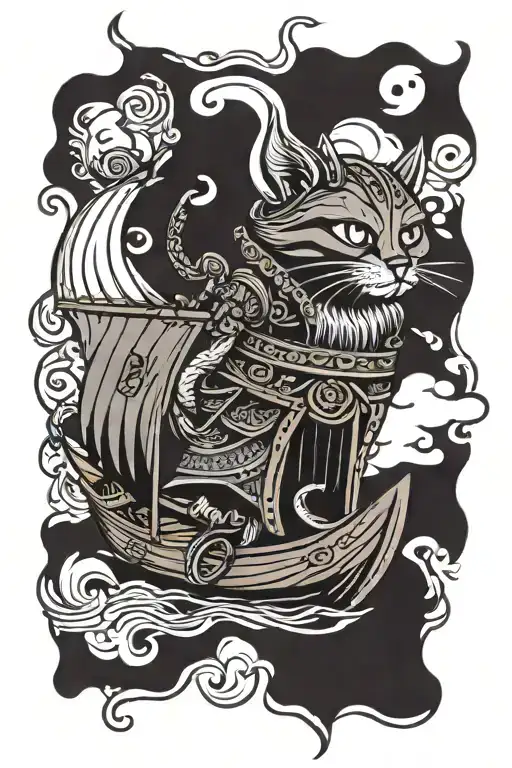 Viking Cat And A Viking Boat