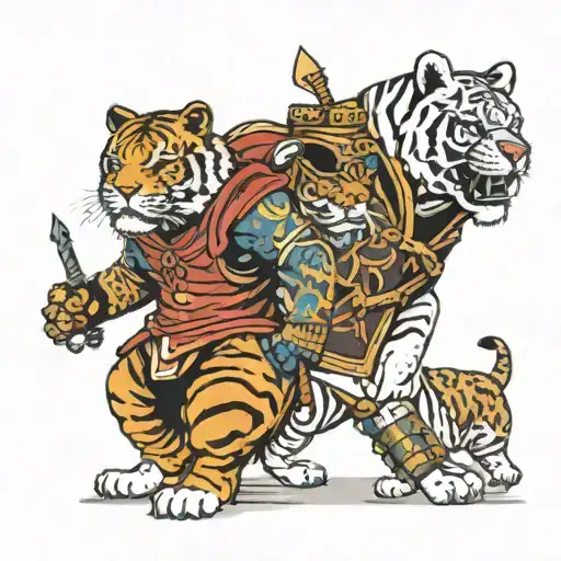 Tiger With Bulldog With Knight Walking
