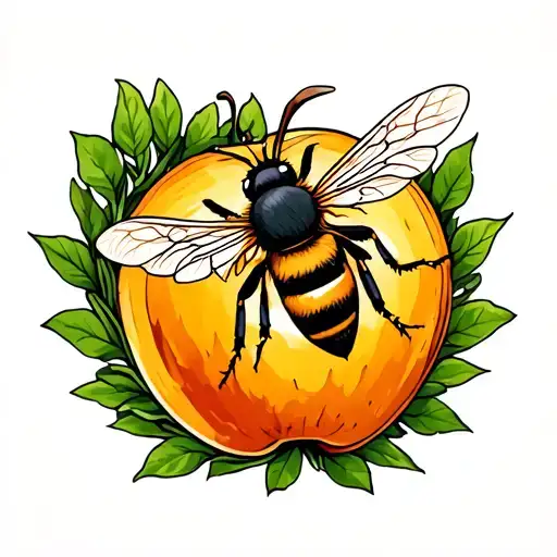 A Bee Beside A Golden Apple Surrounded By A Wreath