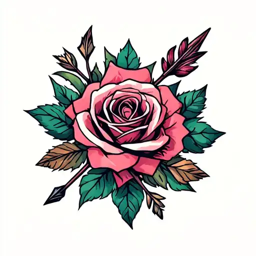 Maria Text Tattoo With Rose And Arrow