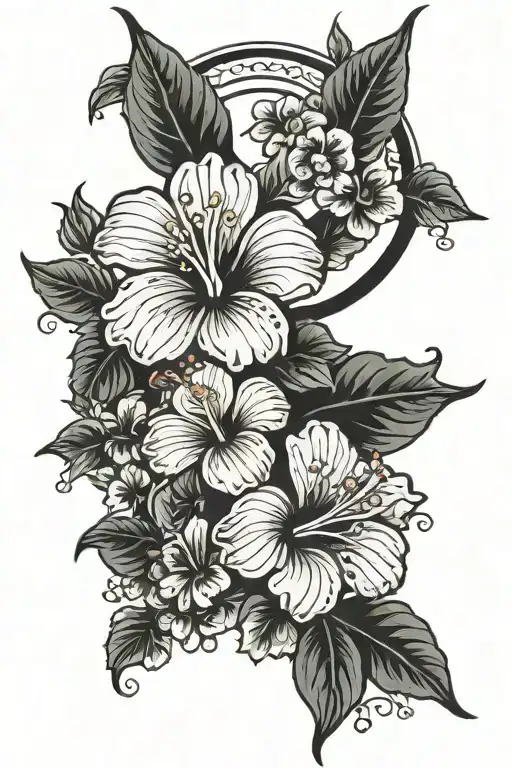 Crescent Moon Surrounded By Hibiscus Flowers In Bloom