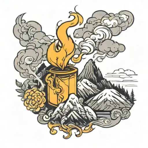 Tatto Of A Person Holding A Candle And The Smoke Is A Mountain