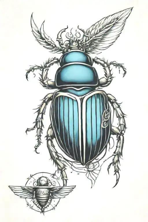 Scarab Beetle With Heart And Feather Scale And Pyramid