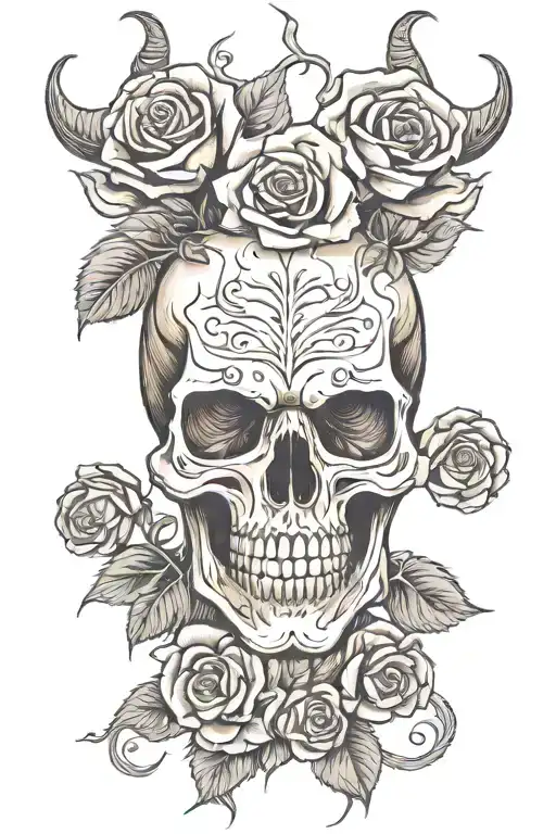 Demon Skull And Roses Intertwined