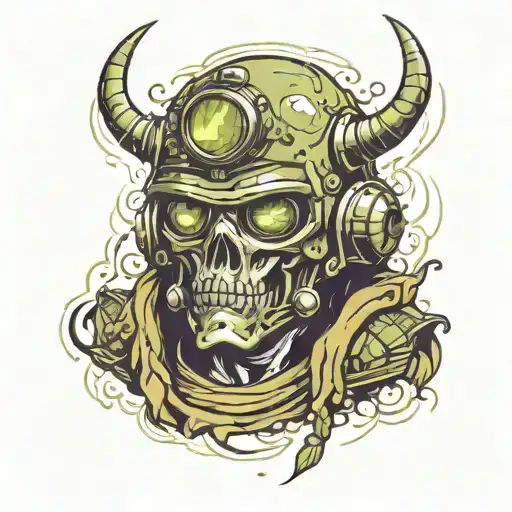 Through A Demon In A Military Helmet With A Night Vision Device