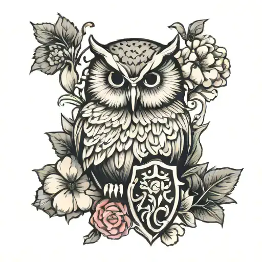 Owl And Coat Of Arms Of Portugal And Carnations