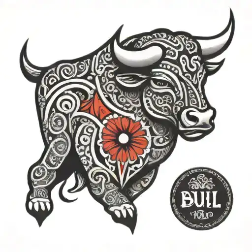 Maori Tatoo Of A Bull On The Arm Sleeve