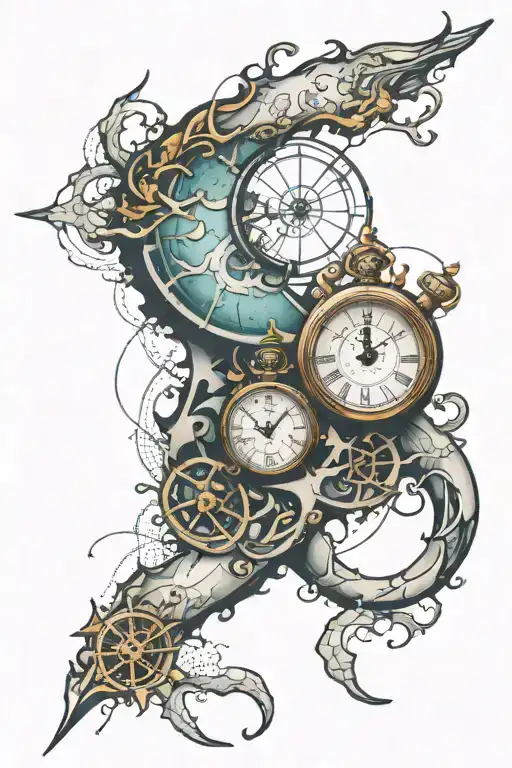 Nautical Map With Clock Breaking Through The Skin