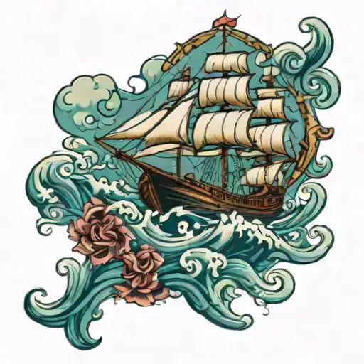 Travel Ship Sailing Through A Sea