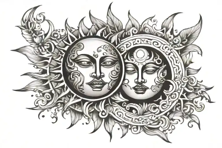 Moon And Sun Faces Representing The Diversity