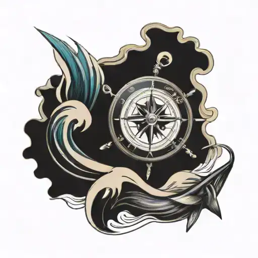 Compass And Waves Fishing Ship