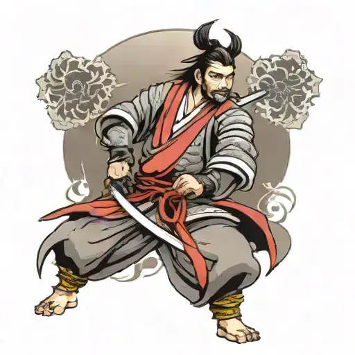 Japanese Samurai Standing Proudly With A Sword In His Hands