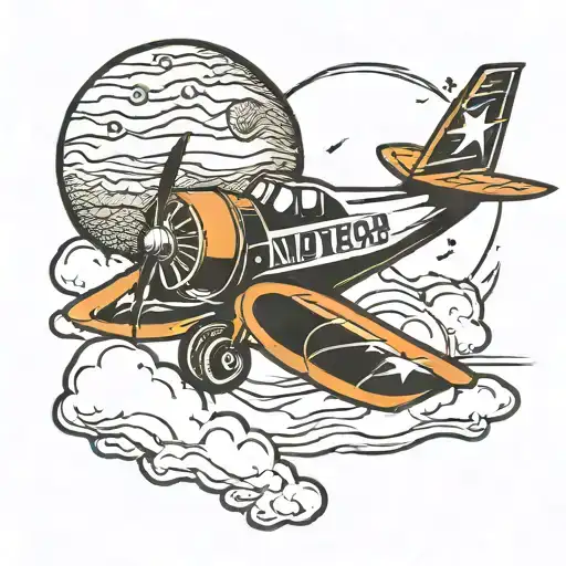 Moon And Airplane Flying