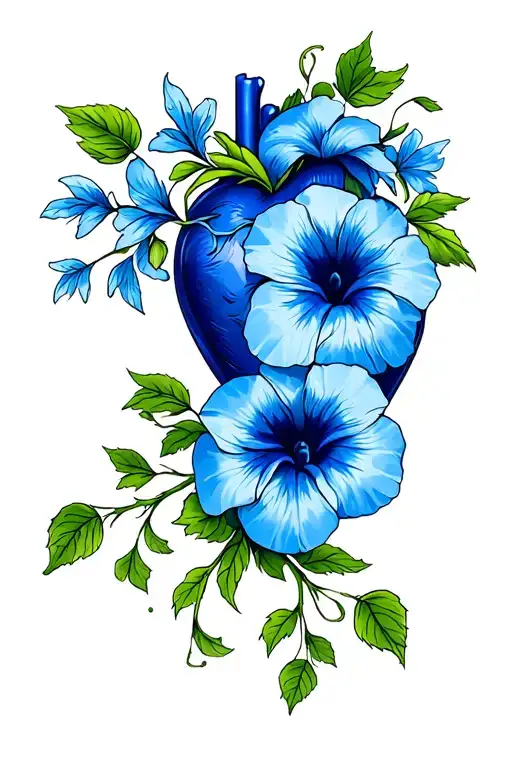 Mom Heart And Blue Morning Glory Flowers And Vine