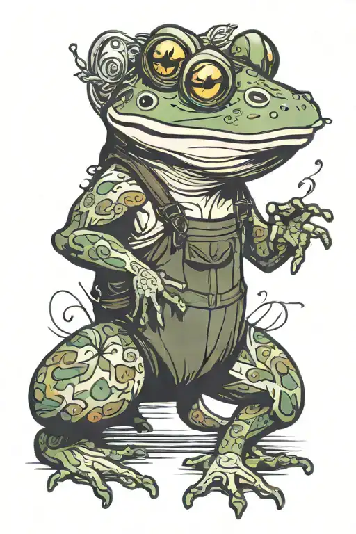 Frog Standing On Two Legs Wearing Overalls