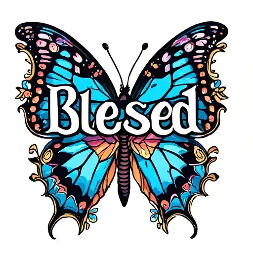 Blessed Text With Little Butterfly Under It