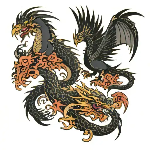 Chinesw Dragon And Ravens