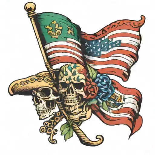 Mexican Flag And American Flags Crossed