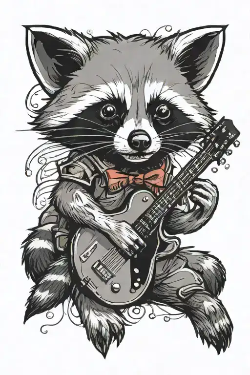 Black And Grey Raccoon Playing Guitar Colored Moth