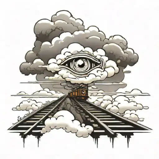 Railroad Track Into Cloud With Eyes Looking Down