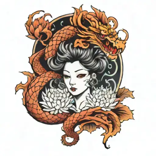 Sleeve For Women With Chrysanthemum Flower And Dragon
