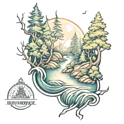 A River Flowing In A Forest Scene