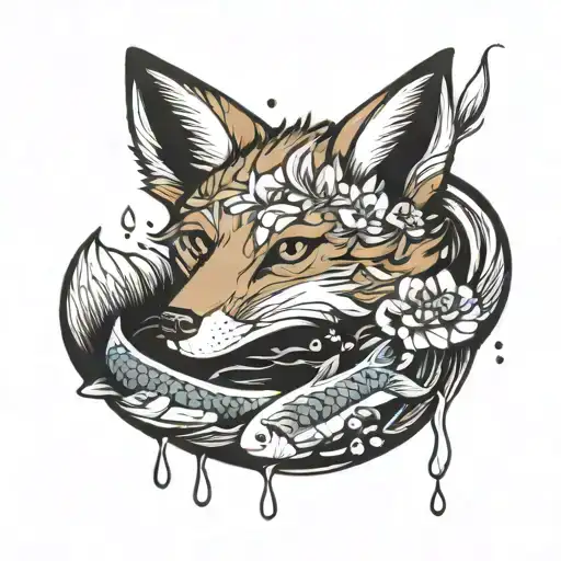 A Fox Swimming In A Pond Filled With Fish