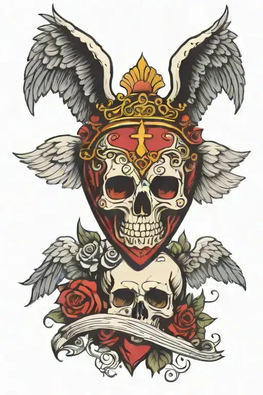 Sacred Heart With Wings With Skull