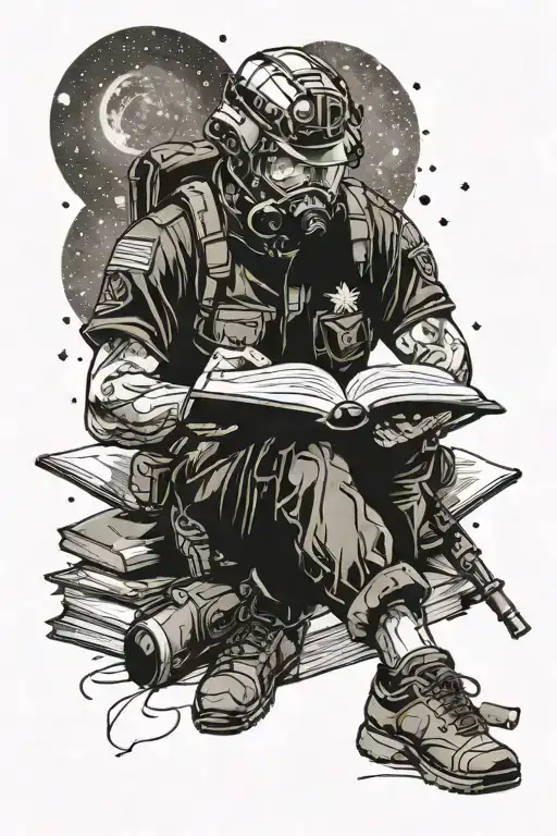 A Marine Reading A Book With A Galaxy As The Background