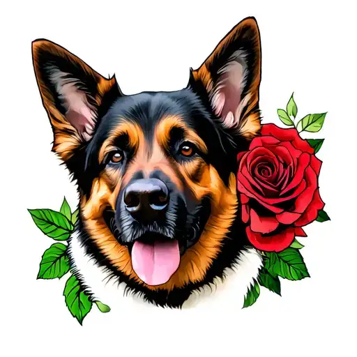 German Shepherd And Rose