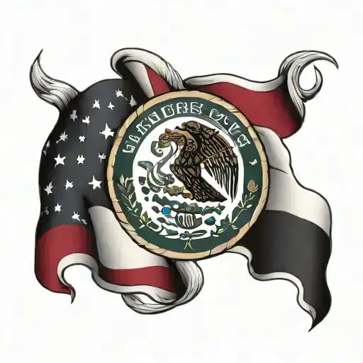 Mexican Flag And American Flags Intertwined