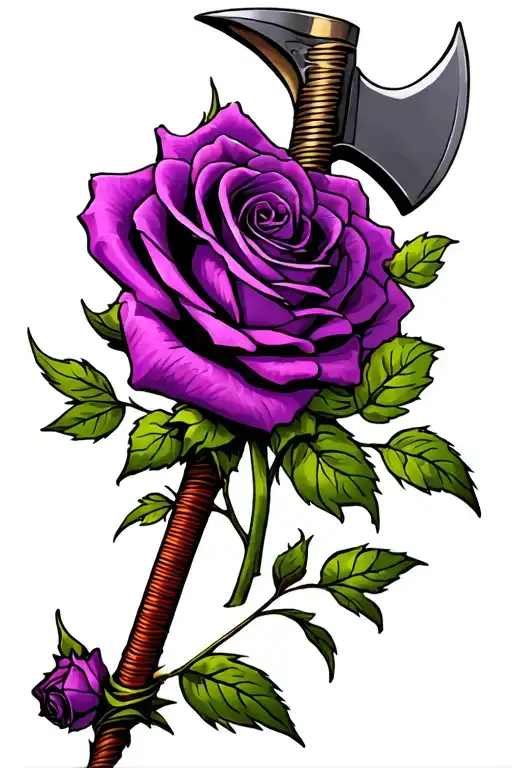 Purple Rose With War Axe Back Ground Paying Respect
