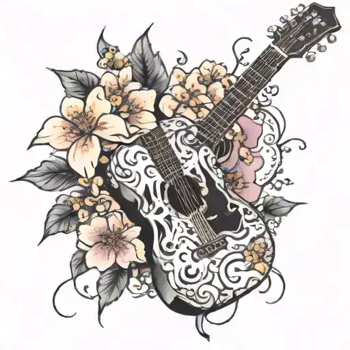 Skull Guitar On Cherry Blossoms