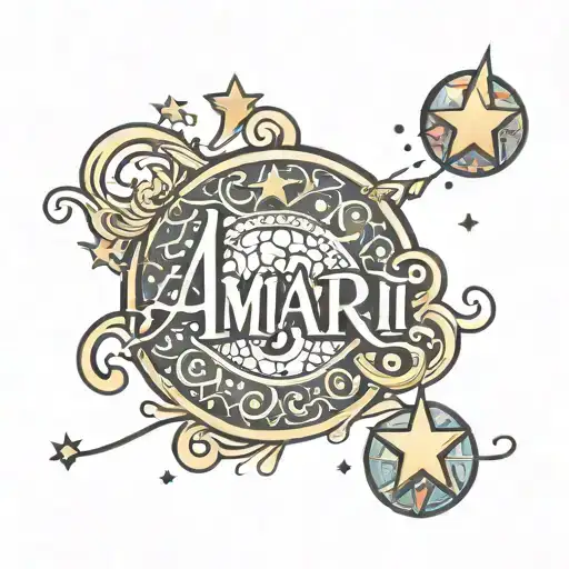 The Name Amari In Bubble Letters With A Star On Top Of The Lett I