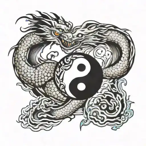 Ying Yang With Koy And Dragon