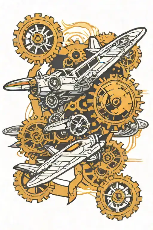 Gears Forming The Shape Of An Airplane Flying