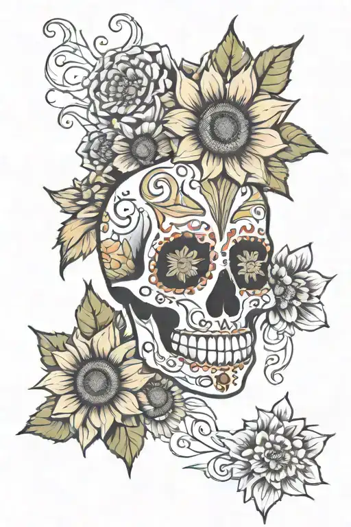 Sugar Skull And Sunflowers