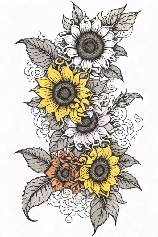 One Sunflower And One Violet Flower Intertwined