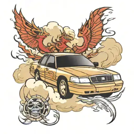2006 Fordcrown Victoria In A Cloud With Dragons And Lightning Bolts Doing A Burnout
