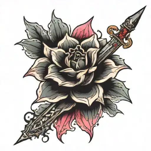 Black Dahlia Flower With Dagger Going Thru Bleeding