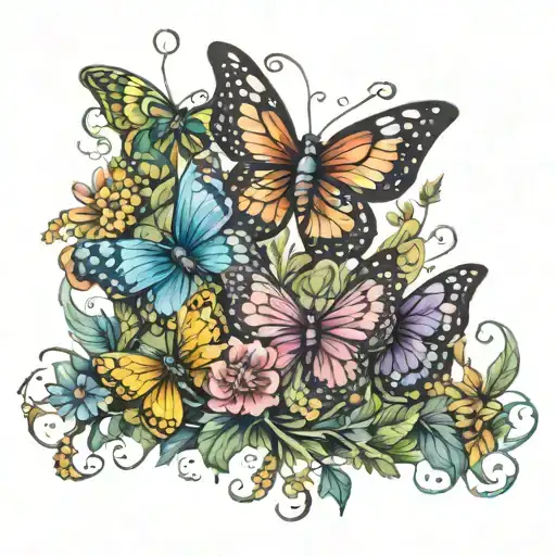 Painting Of A Fairy Butterflys Garden Growing Together