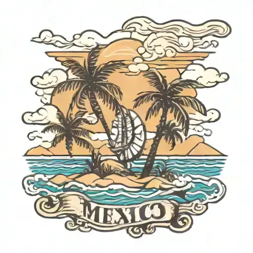 Mexico Pacific Beach Scene With Palm