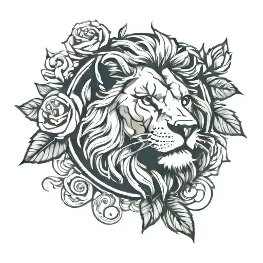 Lion With Roses Surrounded