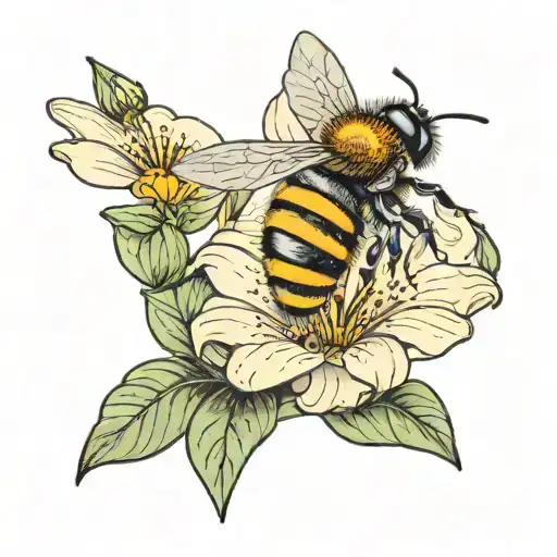 Flower With Bee Flying