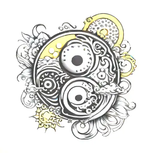 Ying And Yang With Moon And Sun Dots